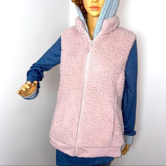 Time and Tru Pink Teddy Bear Sherpa Vest Size Large - Picture 8 of 13